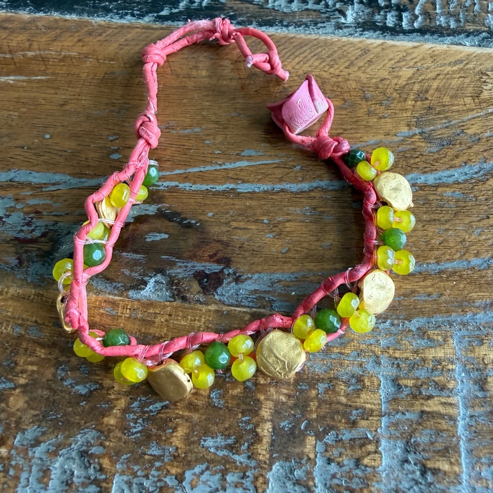 Handmade Pink and Yellow Beaded Bracelet